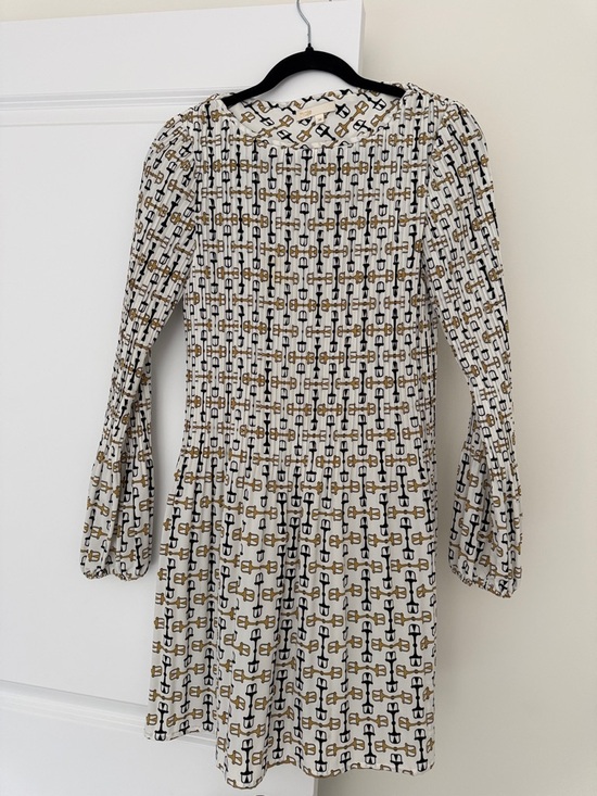 Maje Dresses & Skirts - Maje White Black and Gold Geometric-Print Long-Sleeve Dress